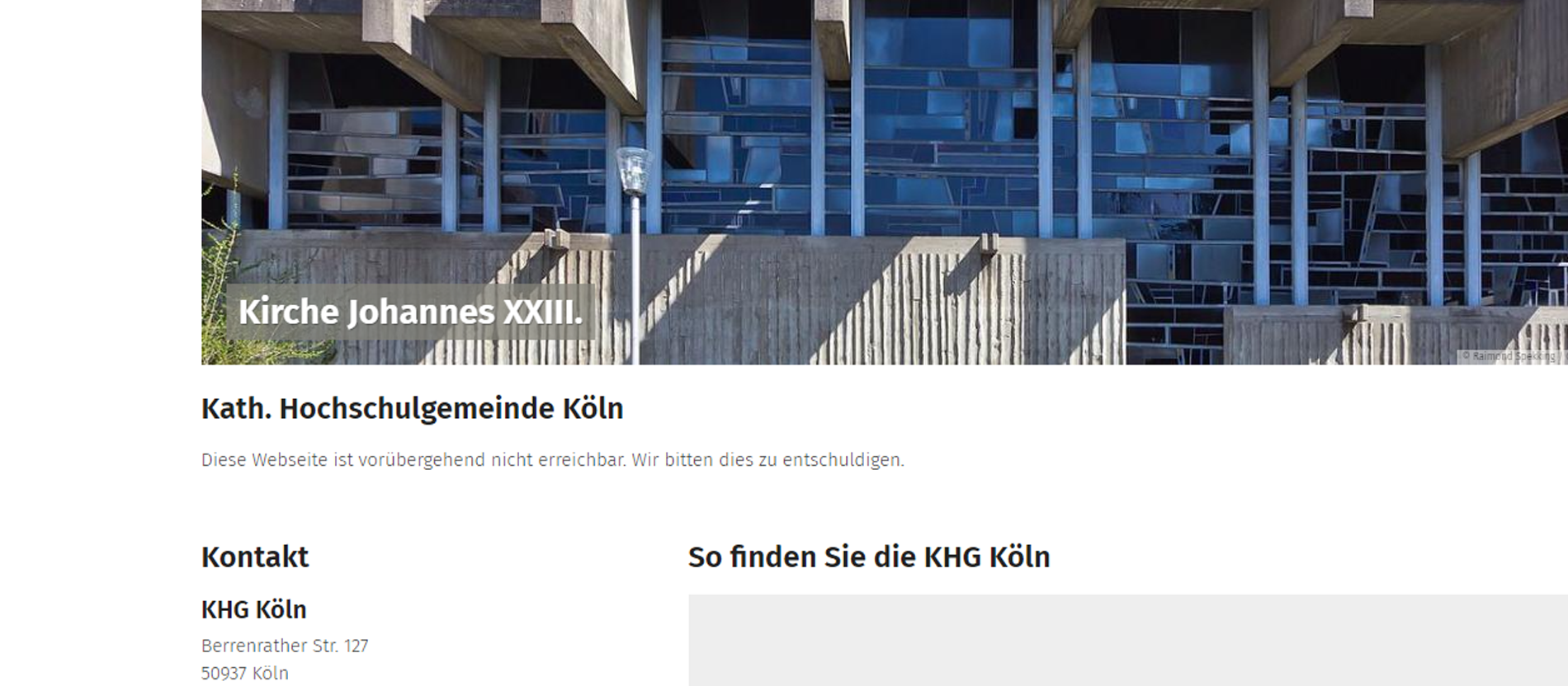 Screenshot der Webseite der KHG Köln mit dem Hinweis, dass die Seite vorübergehend nicht erreichbar sei.