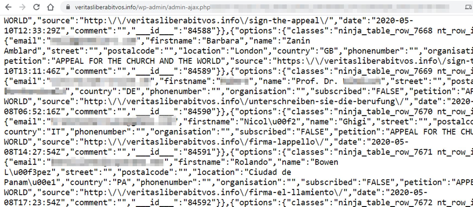 Screenshot aus der Unterzeichnerliste