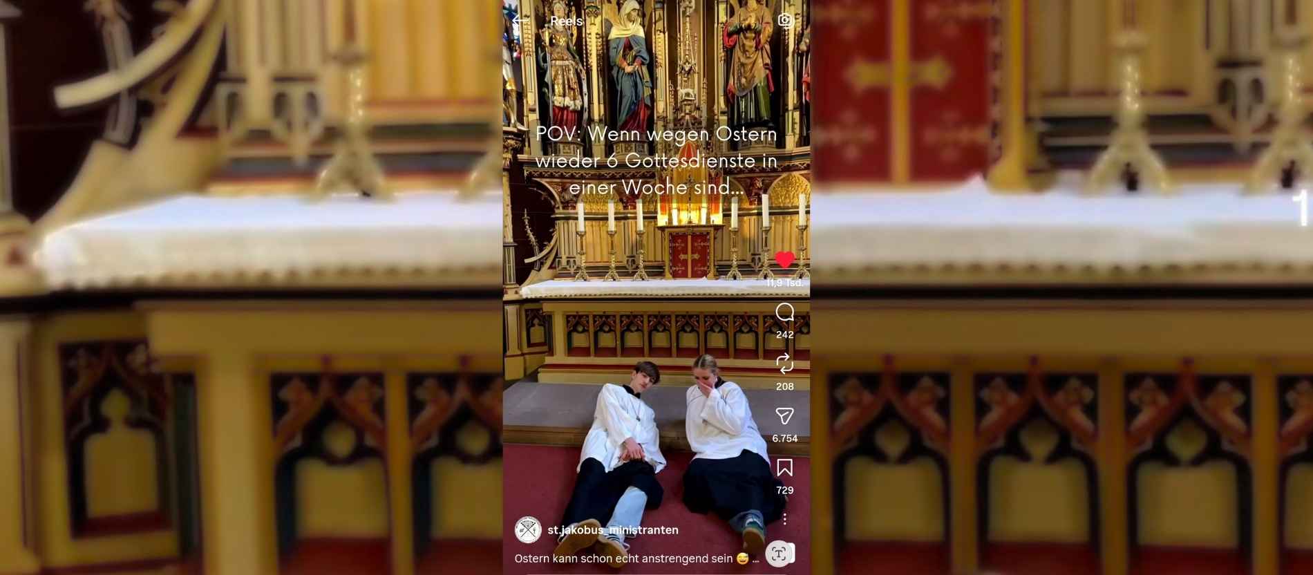 Ein Screenshot vom Instagram Reel der Ministranten St. Jakobus Frankfurt am Main 