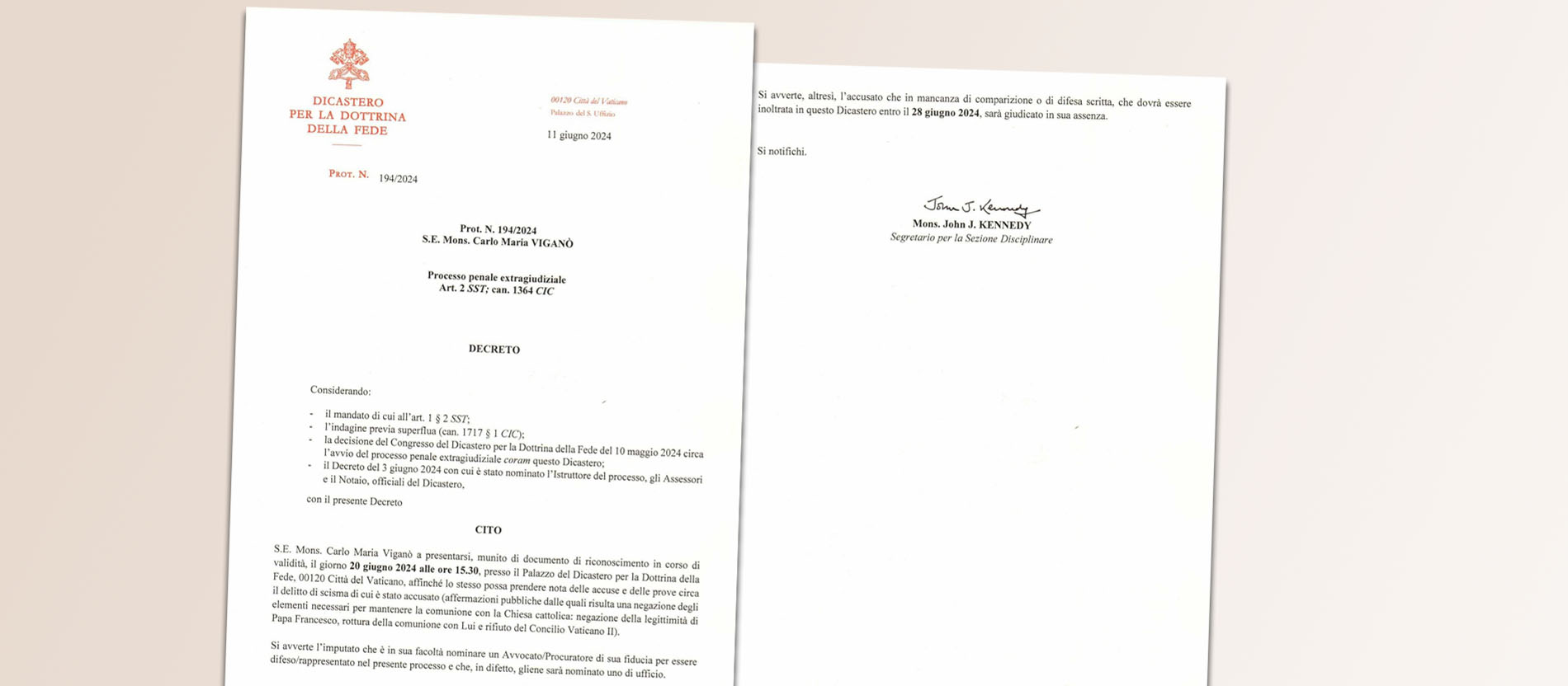 Das von Viganò veröffentlichte Dekret des Glaubensdikasteriums
