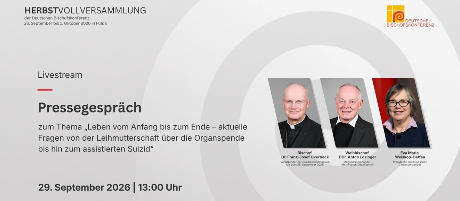 Bischof Franz-Josef Overbeck, Weihbischof Anton Losinger und Caritas-Präsidentin Eva Maria Welskop-Deffaa