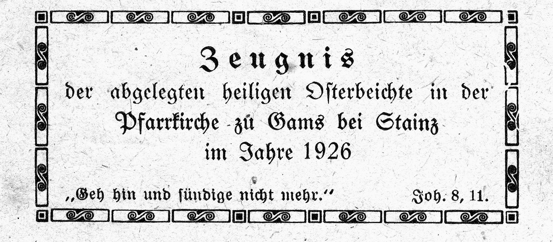 Beichtzettel aus der Pfarrei Gams (Österreich) aus dem Jahr 1926